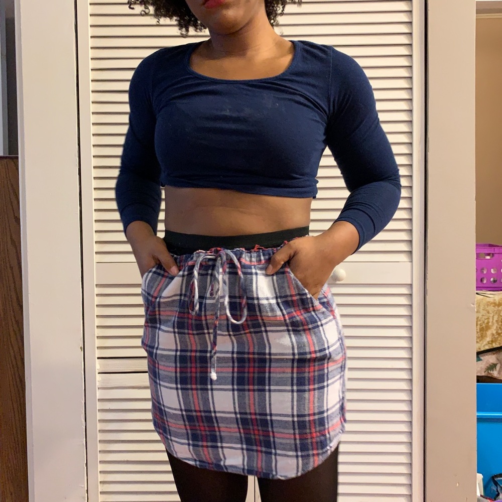 Plaid drawstring skirt w pockets